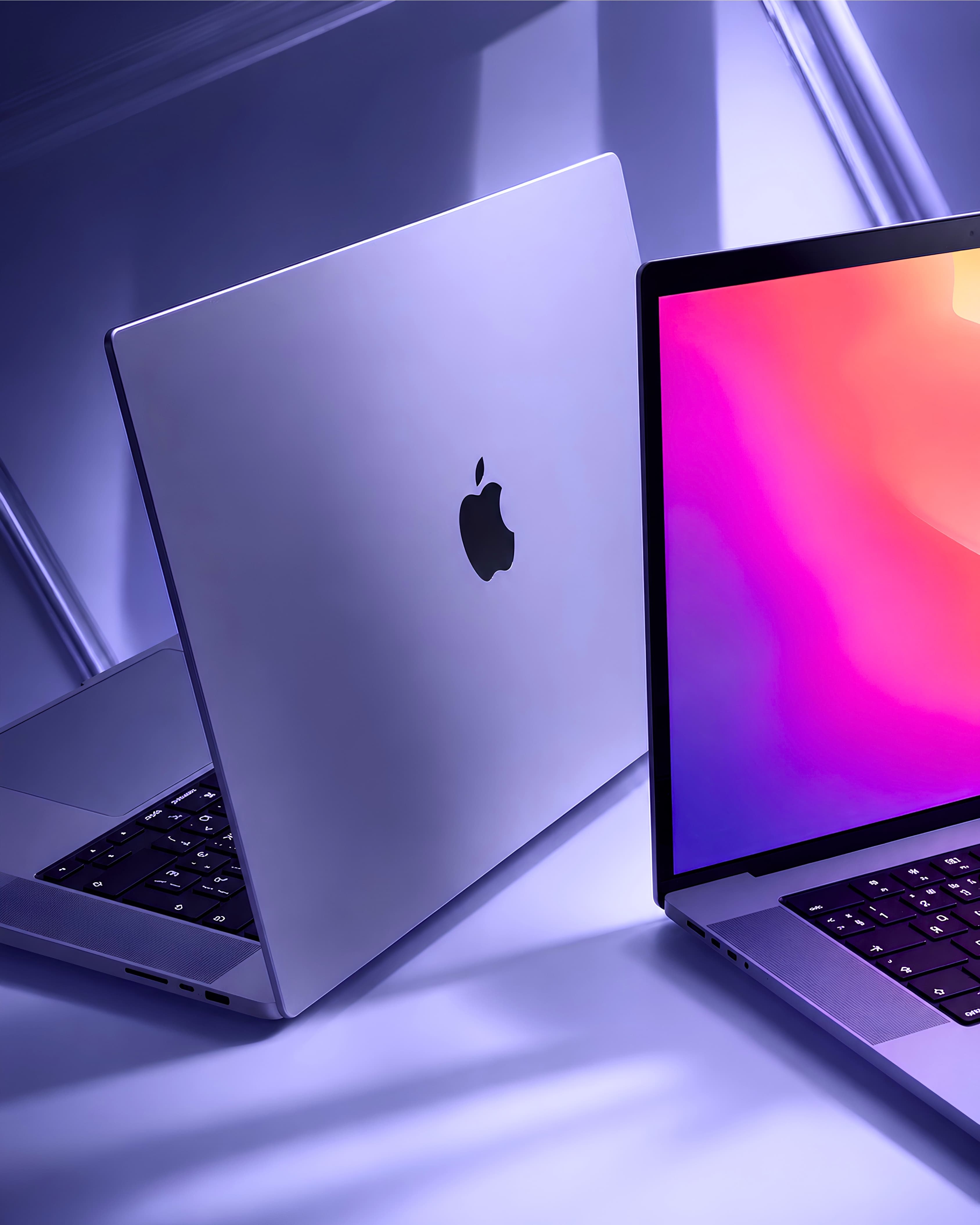 Open thin-and-light laptop shown at an angle on a plain background